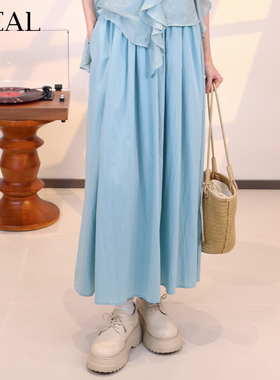 it'real瑞尔夏新款法式复古气质蓝色花边A字半身伞裙