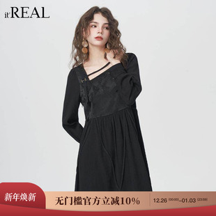 新款 复古连衣裙女春季 设计感小众森系长裙子 real瑞尔法式