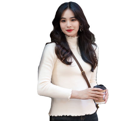 瑞尔长袖加绒半高领花边袖