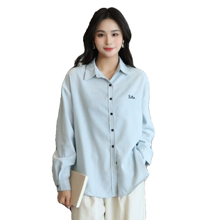 it'real瑞尔春新款蓝色衬衫女通勤宽松设计衬衣百搭开衫上衣女