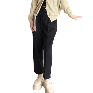 it'real瑞尔春新款黑色复古休闲裤女小脚裤锥形西装裤女