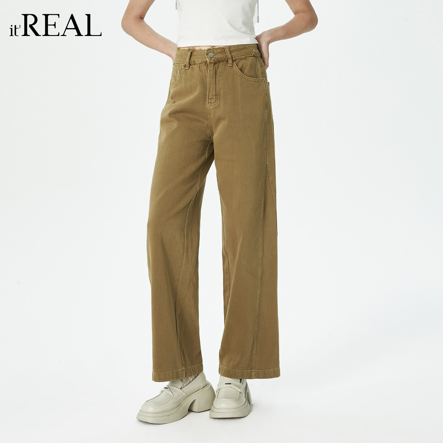 it'real瑞尔秋季新款复古风休闲阔腿牛仔长裤女下装,女装/女士精品,牛仔裤,淘宝优惠券,粉丝福利购,淘宝优惠卷