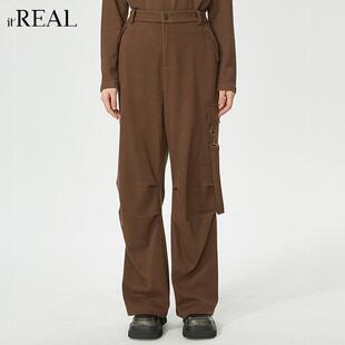 it'real瑞尔美式复古美拉德工装裤女秋冬新款小众垂感休闲裤