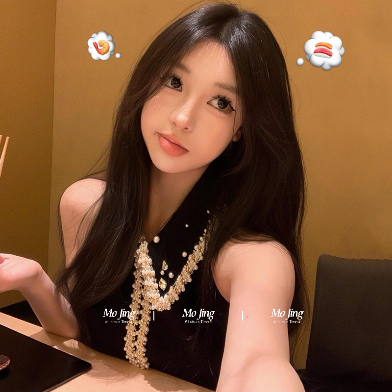 气质连衣裙女法式千金风重工珍珠镶钻无袖背心裙收腰显瘦a字短裙