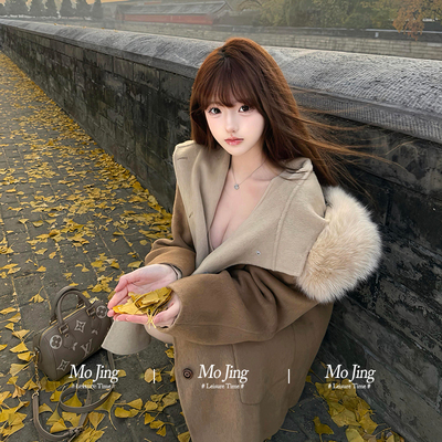 双面羊绒大衣女冬装中长连帽外套