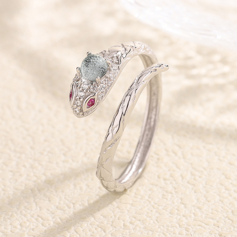 S925纯银蓝水翡翠灵蛇戒指