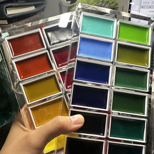 适吉祥颜彩小方块国画颜料专用颜料盒高透亚克力空盒12格24格36色