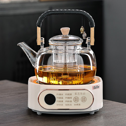 2024新款电陶炉煮茶器蒸煮一体耐高温玻璃泡茶家用茶具烧水壶套装