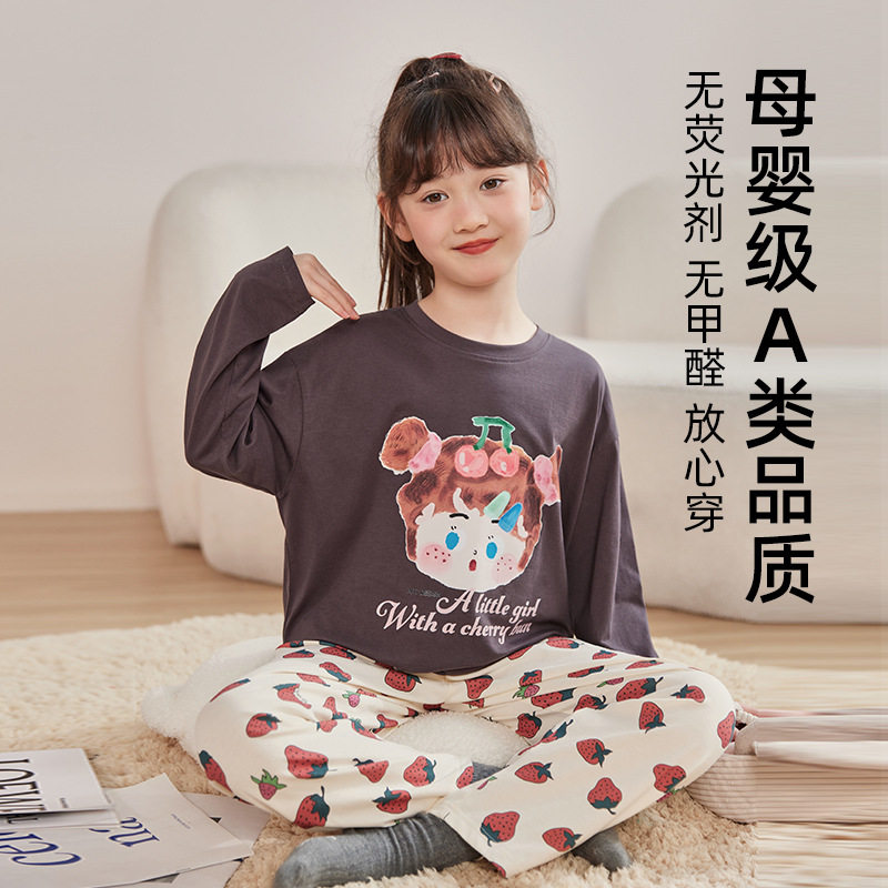 卡通女孩头像童装睡衣秋a类纯棉3-12岁孩子全棉韩版家居服套装潮