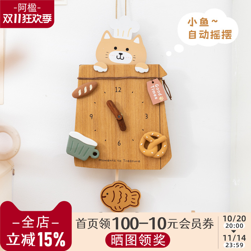 阿楹 创意转角墙面装饰画立体可爱多巴胺厨房床头猫挂钟遮丑挂件图片