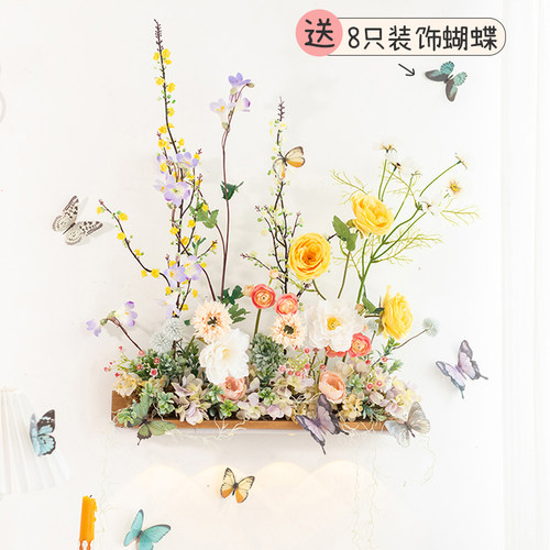 高级墙面立体仿真花多巴胺灯装饰