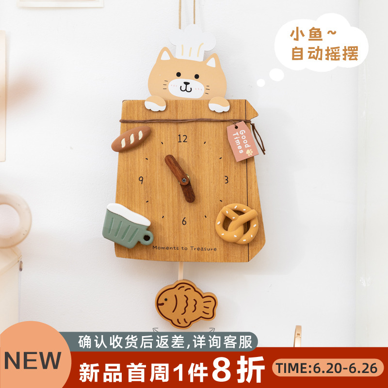 阿楹 有趣墙面装饰画立体可爱玄关厨房氛围布置猫挂钟遮丑鱼挂件图片