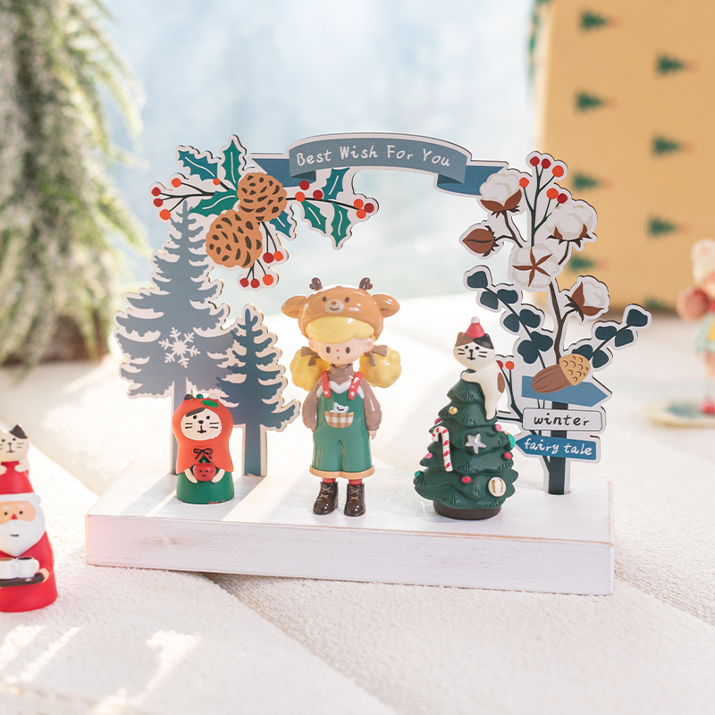 阿楹 可爱客厅玄关电脑桌面摆件玻璃展示柜圣诞雪景盲盒造景装饰