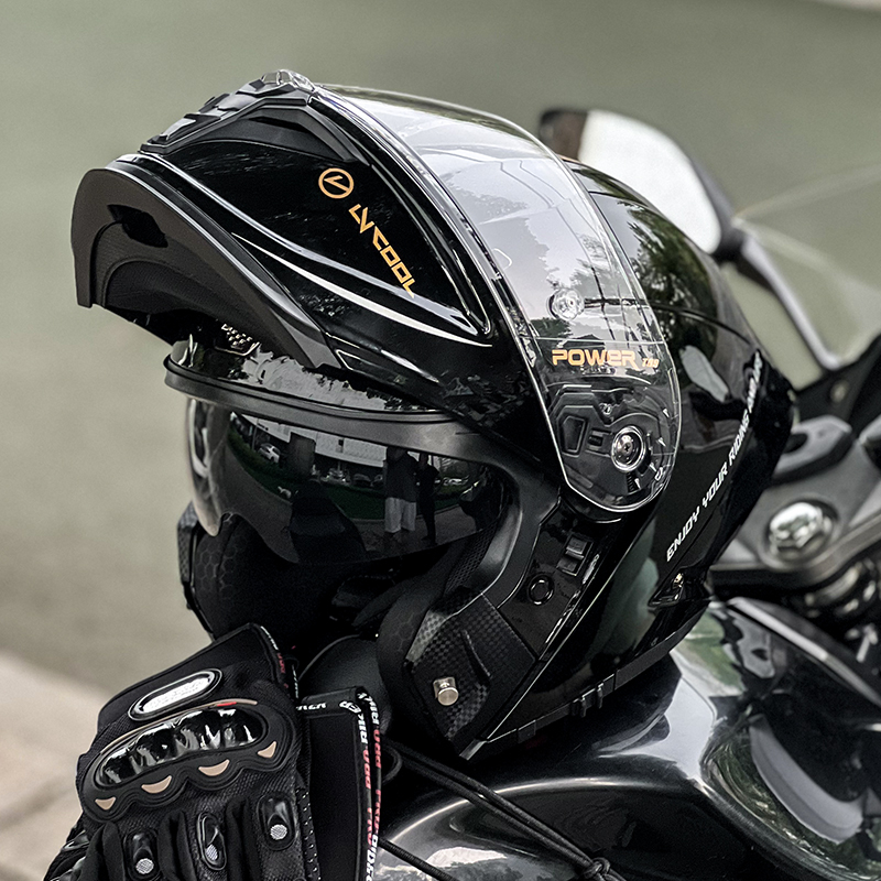 LVCOOl双镜片揭面盔摩托车头盔男女防雾全盔头灰半机车四季通用