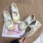 真皮运动玛丽珍鞋 休闲芭蕾女鞋 女2026春夏新款 平底魔术贴浅口单鞋