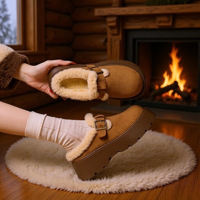厚底包头半拖鞋女外穿2025秋冬新款时尚网红懒人加绒毛毛勃肯棉拖