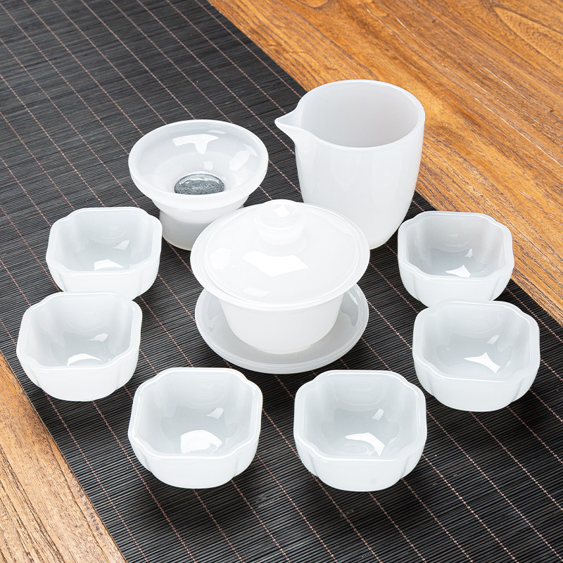 纯白四方琉璃茶具套装