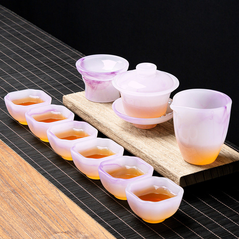 飘紫四方杯琉璃茶具套装