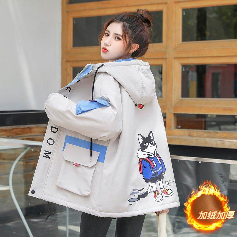 秋冬季加绒加厚保暖棉衣少女装初高中学生宽松百搭上衣服工装外套