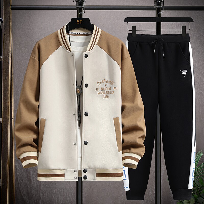 春秋青少年套装纯棉外套初高中学生棒球服夹克男孩帅气大童两件套