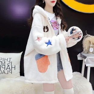 两面穿羊羔绒外套少女装秋冬新款初高中学生加绒加厚保暖棉衣棉服