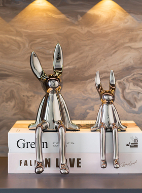 创意坐姿情侣兔子摆件轻奢高档家俱客厅玄关电视柜装饰品送人礼物