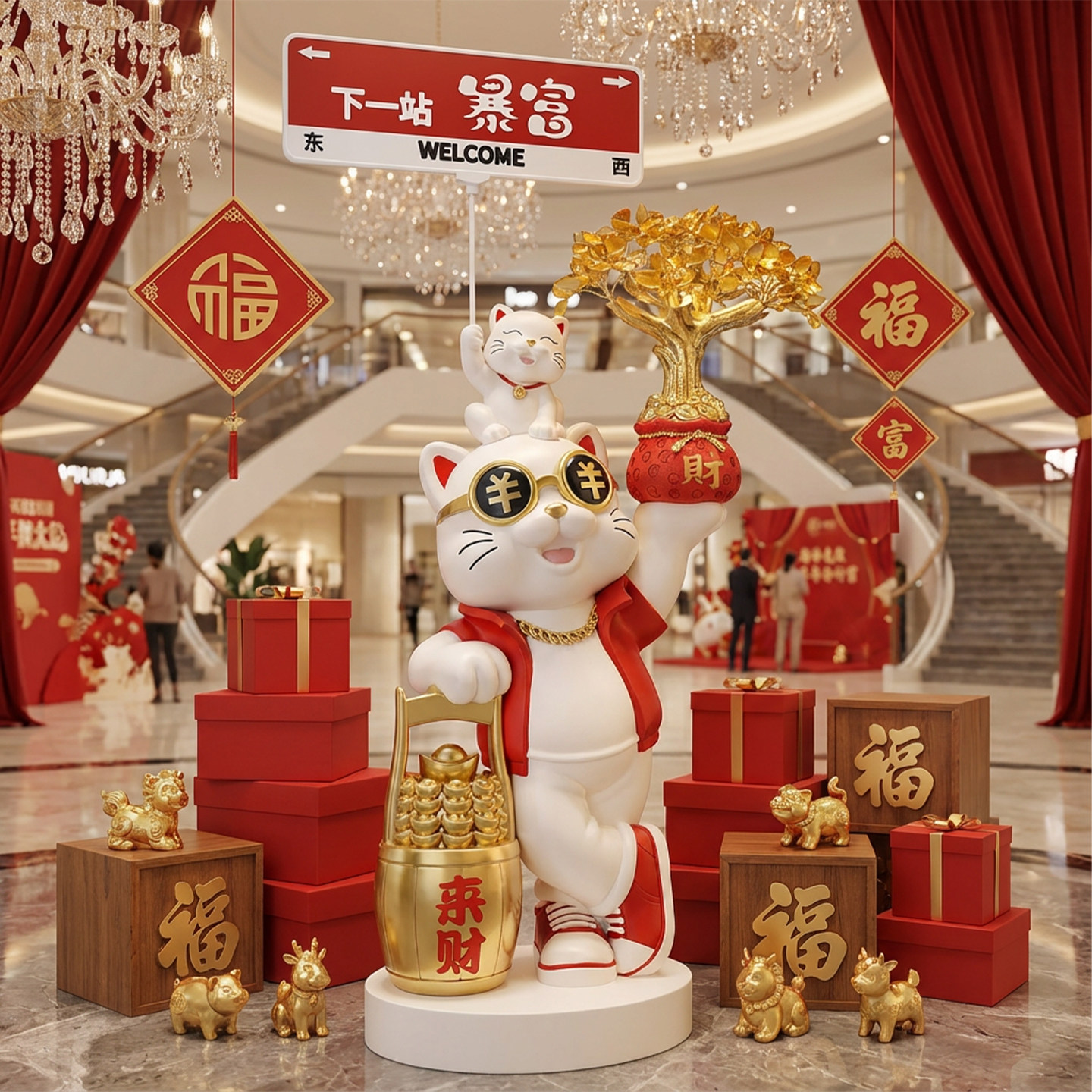 新店开业氛围布置生意兴隆招财猫摆件大型落地饭店礼品实用大气