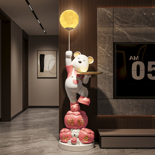 创意柿柿如意暴力熊轻奢高端落地摆件大型大号客厅电视柜旁装饰品