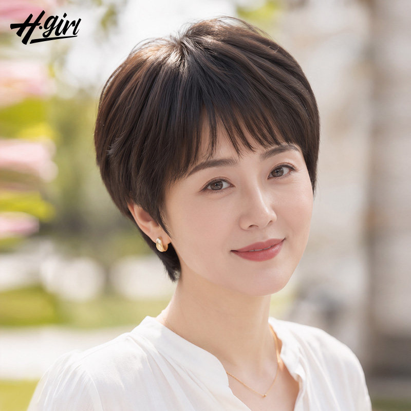 假发全头套女真人发丝女短直发中老年妈妈款假发无痕隐形自然短发