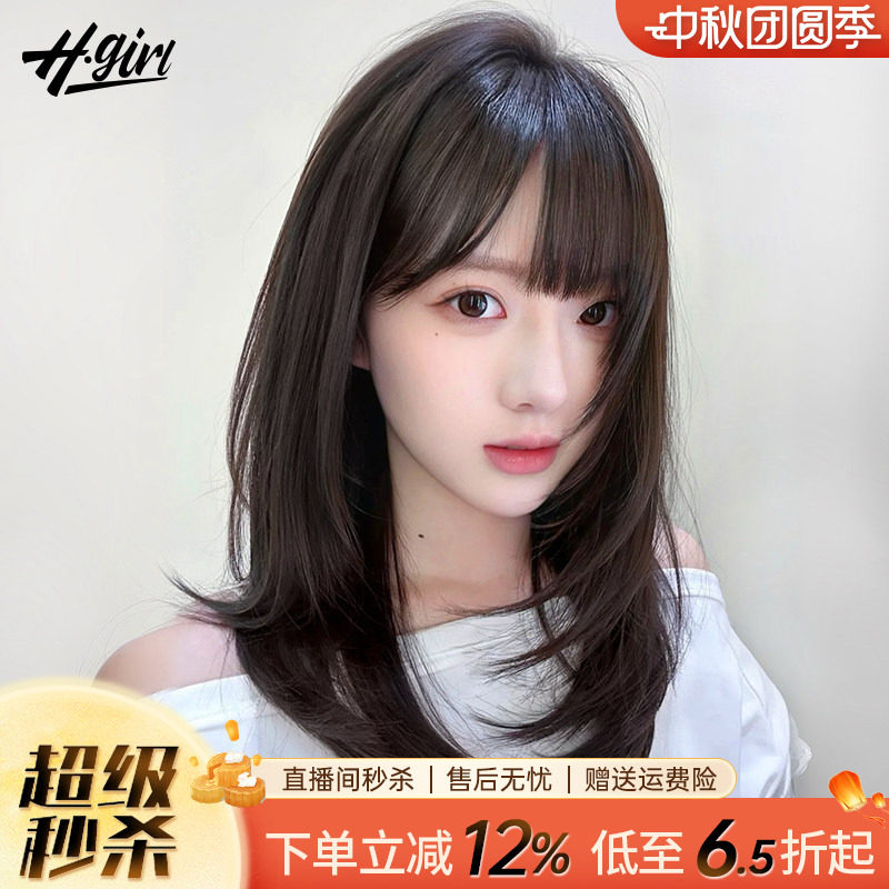 假发全头套女短发真人发丝自然减龄刘海锁骨发新款无痕整顶假发套