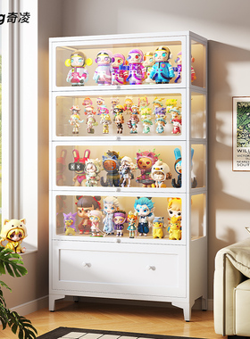 白色抽屉手办展示柜玻璃门痛柜防尘模型陈列储物钢制书柜玩具收纳