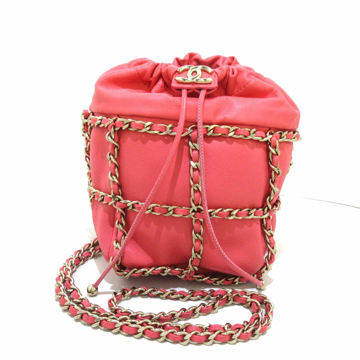 中古CHANEL香奈儿9新双C Logo抽绳水桶链条单肩包斜挎包36013035