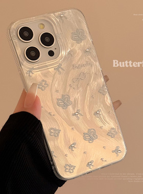 AceCase简约少女蓝色蝴蝶结iphone14苹果15手机壳超仙手机壳14promax羽纱13适用12创意11小清新