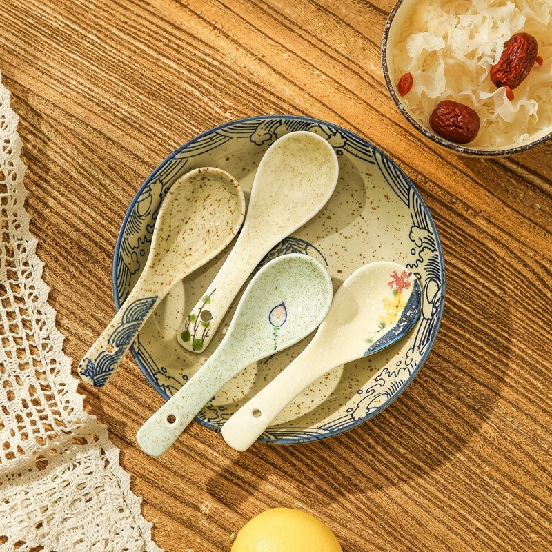 日式陶瓷勺子釉下彩家用小汤勺精致调羹汤匙喝汤吃饭个人专用饭勺,餐饮具,调羹/饭勺,淘宝优惠券,粉丝福利购,淘宝优惠卷