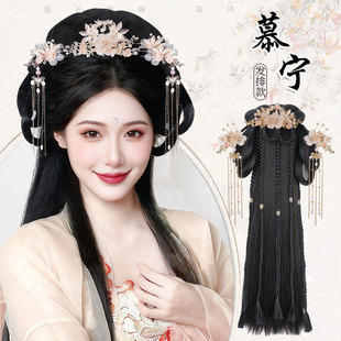 汉服头饰古装假发一体式全头套懒人古装盘发造型发髻头饰女垫发包