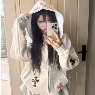 V37美式设计感连帽套头卫衣男秋季潮牌cleanfit加绒外套