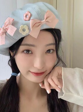 2024新款蝴蝶结贝雷帽夏季薄款云朵帽子女大头围显脸小前进画家帽