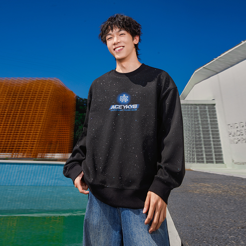 【YKYB黄子韬官方店】情侣圆领套头卫衣秋季新款美式亮闪宽松上衣