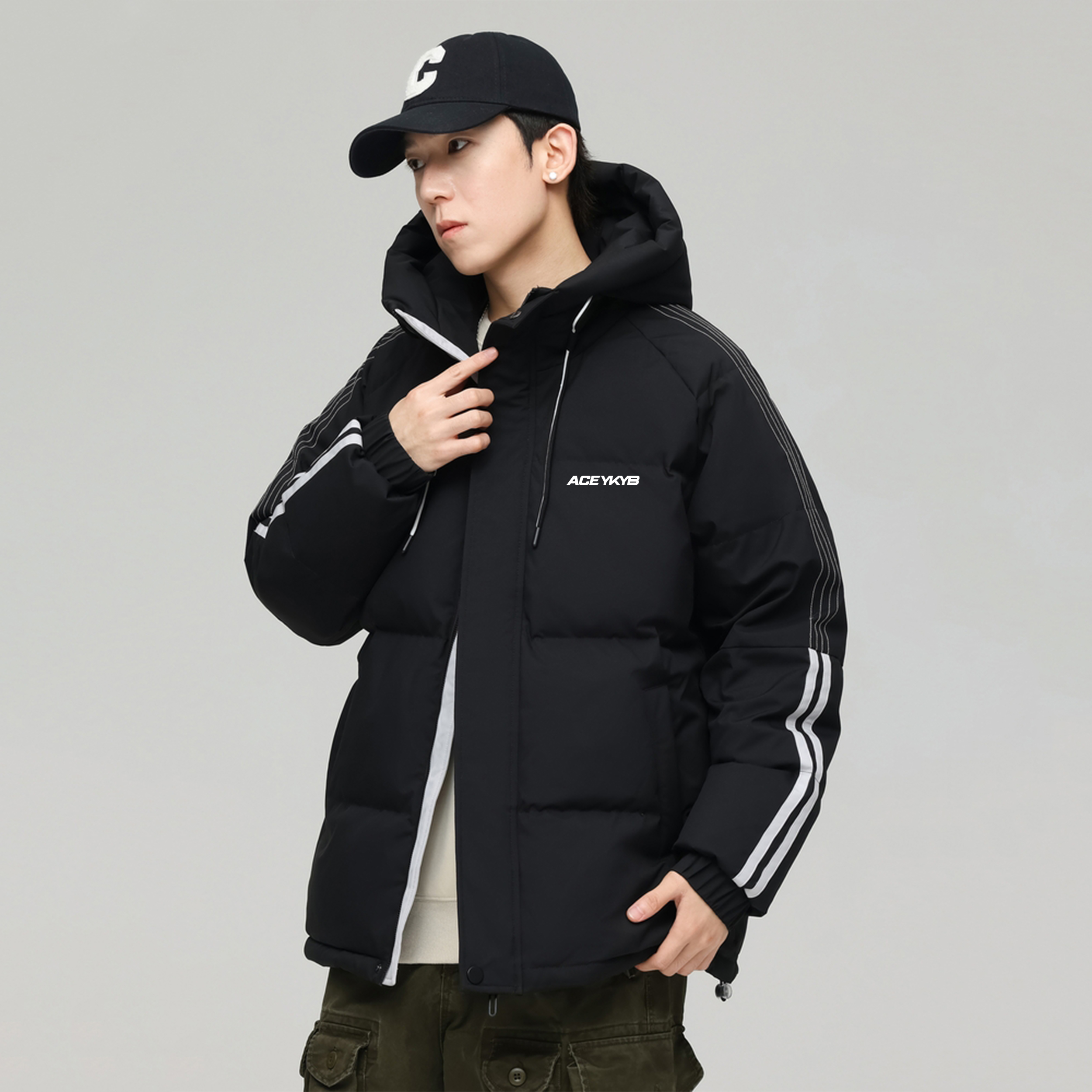 YKYB黄子韬 美式高街复古85鸭绒时尚潮流防风保暖连帽羽绒服冬季