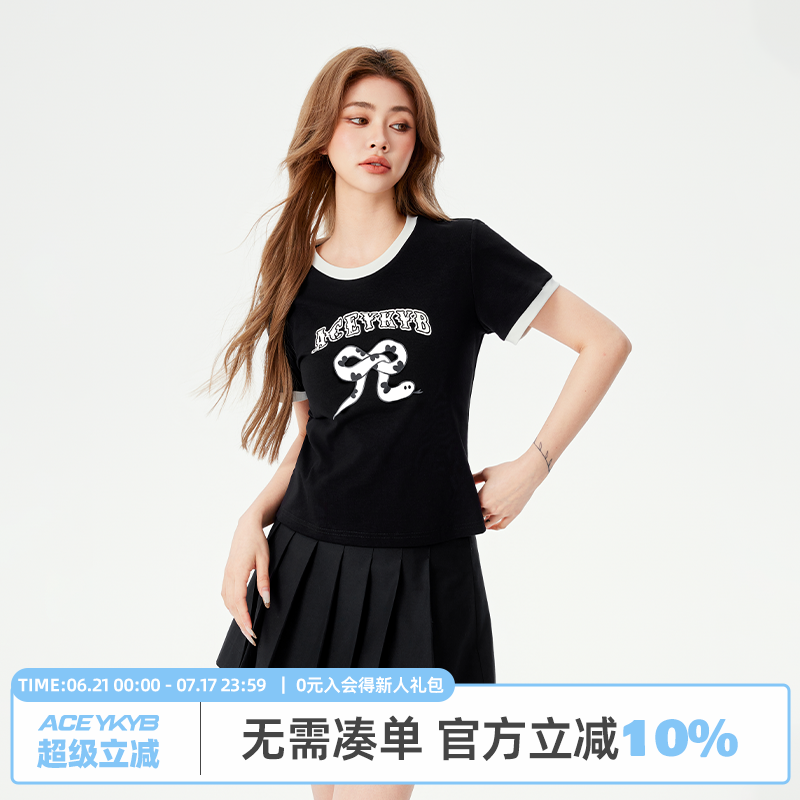 【YKYB黄子韬官方店】短袖T恤修身蝴蝶结百搭甜美短款上衣女夏季
