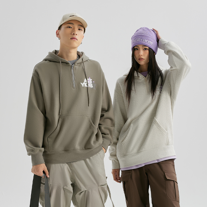 星星刺绣重磅落肩宽松帽衫