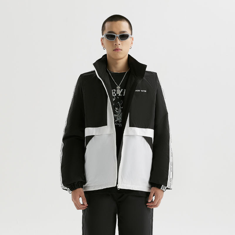 街头宽松黑白拼接撞色棉衣