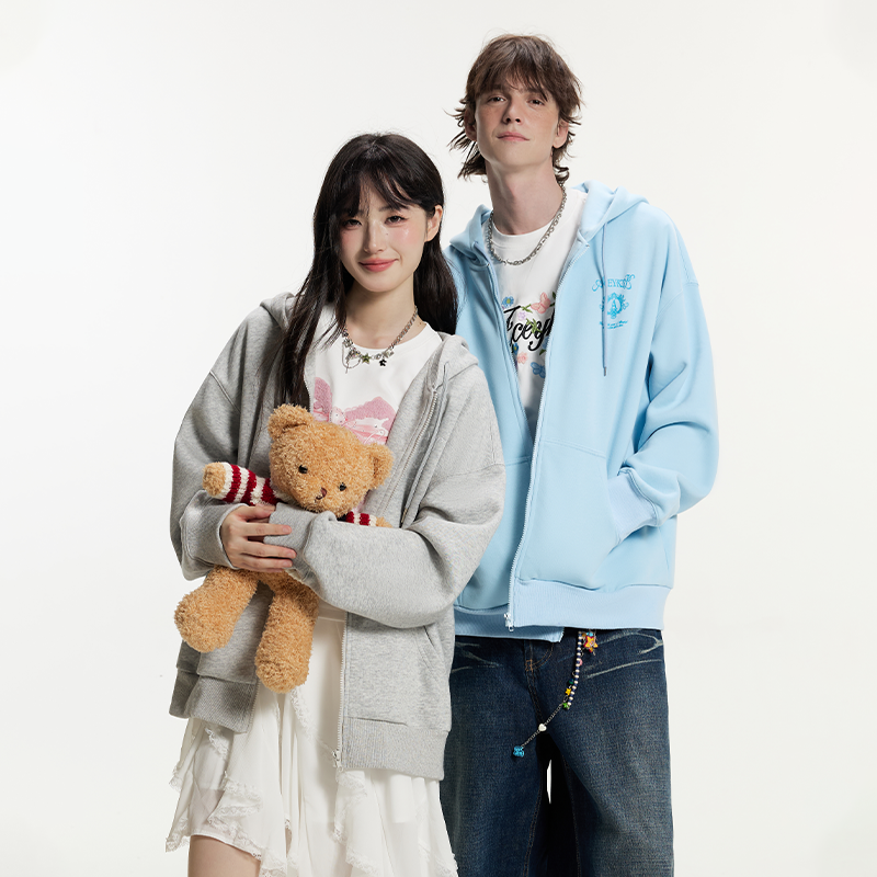 发泡印花拉链开衫外套秋