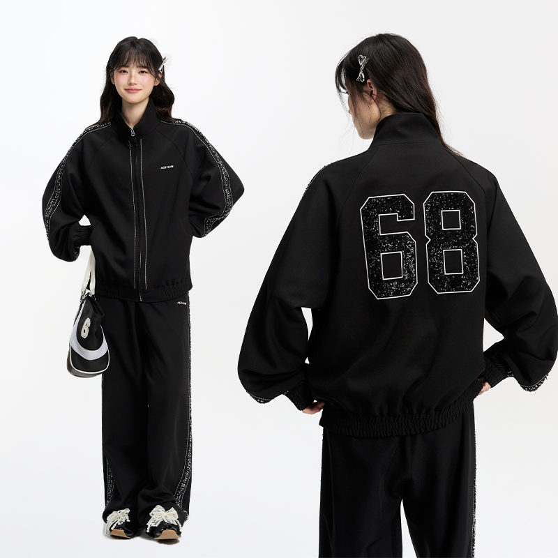 YKYB黄子韬 卫衣百搭拉链立领开衫外套黑色直筒休闲裤时尚套装秋