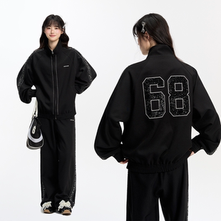 YKYB黄子韬 卫衣百搭拉链立领开衫外套黑色直筒休闲裤时尚套装秋