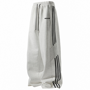 YKYB黄子韬 休闲裤美式高街宽松直筒侧边条纹运动裤加绒卫裤秋冬