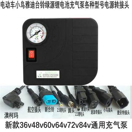 电动电瓶车小鸟绿源适用台铃新国标48v6072v便携自动充气泵打气筒