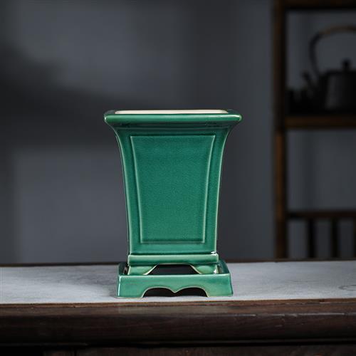 宜兴紫砂白泥青瓷开片纹四方室内盆景盆栽阳台桌面兰花盆新款包邮