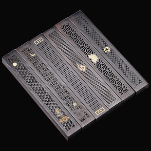 线香香炉卧香盒木质沉香经典香插黑檀木祥云盒黄杨木镶嵌铜钱檀香