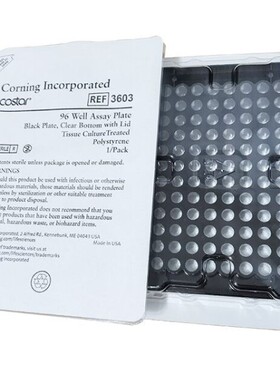 Corning康宁 96孔板黑色透明平底带盖单个独立包装3917 3603